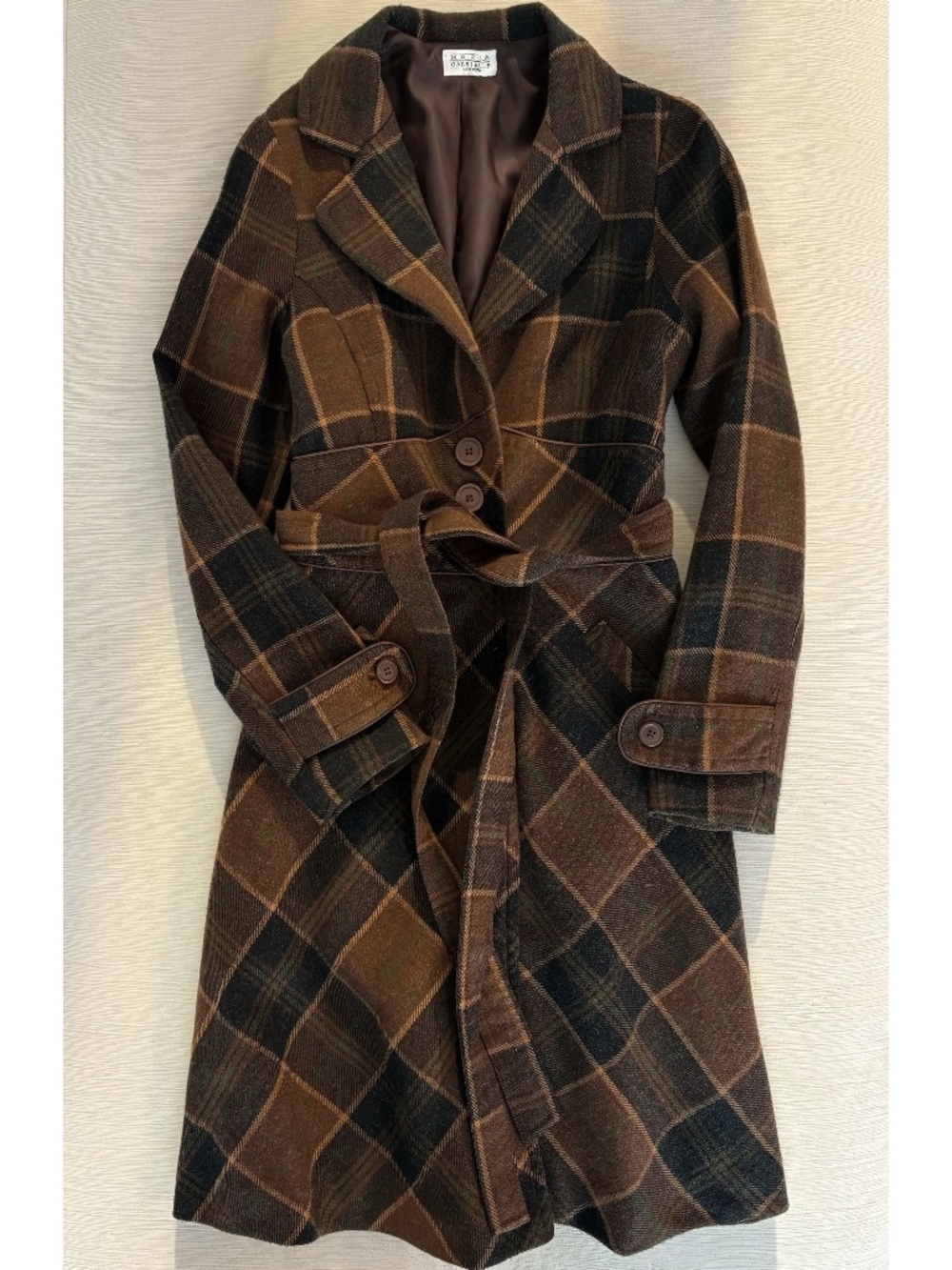 Vintage Maria Gabrielle Plaid Belted Coat Small